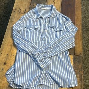 Blue and white striped button-down shirt